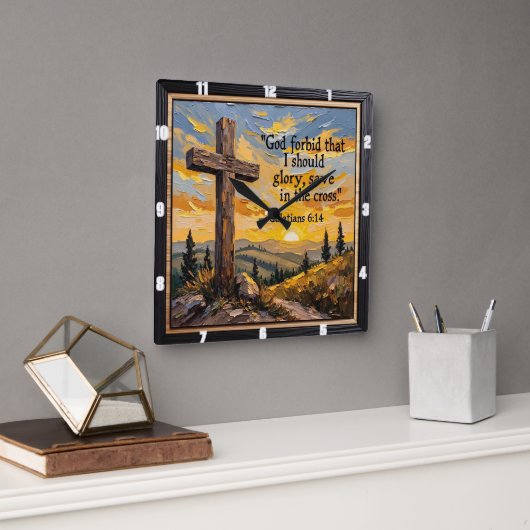 Glory In The Cross Alone Vierkante Klok (Kantoor)