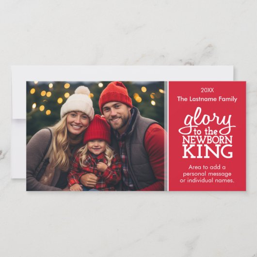 Glory naar de Newborn King - Rode witte foto Feestdagenkaart (Voorkant)