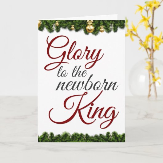 Glory naar de pasgeboren koning, religieuze kerstm kaart (Gele Bloem)