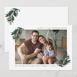 Glory op de religieuze foto van de Newborn King  Feestdagenkaart