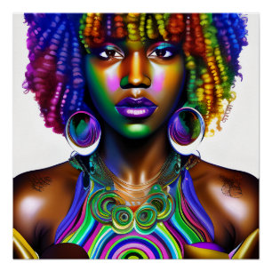 Glory Queen Regenboog Schattige Haar Zwart Melanin Perfect Poster