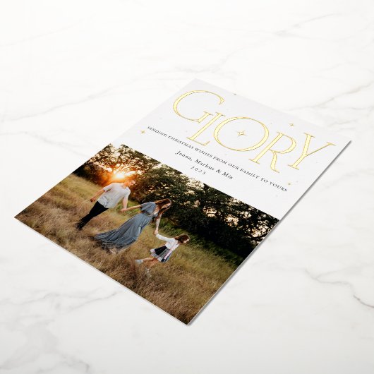 Glory Religieus Kerstontwerp Wit Folie Feestdagenkaart (Gedraaid)