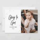 Glory to God Black Gold Snow Script Foto Feestdagenkaart (Voorkant)