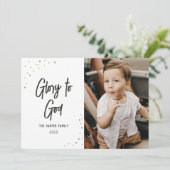 Glory to God Black Gold Snow Script Foto Feestdagenkaart (Staand voorkant)