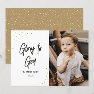 Glory to God Black Gold Snow Script Foto Feestdagenkaart
