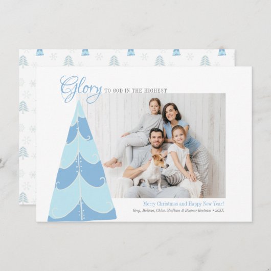 Glory to God Blue Tree-fotokaart Feestdagenkaart (Voorkant / Achterkant)
