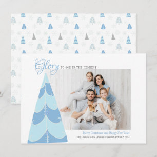Glory to God Blue Tree-fotokaart Feestdagenkaart