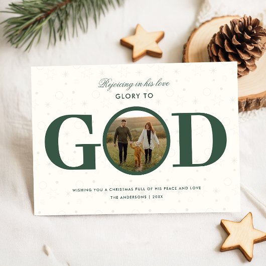 Glory to God Christian Religious Family Christmas Feestdagenkaart