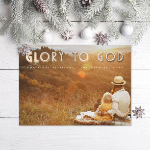 Glory to God Faux Gold Religieuze kerstfoto Feestdagenkaart