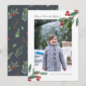 Glory to God Green Leaves & Berries Foto Feestdagenkaart (Voorkant / Achterkant)