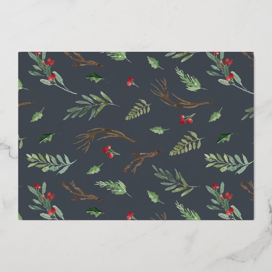 Glory to God Greenery Berries & Script Photo Gold Folie Feestdagenkaart (Achterkant)