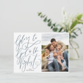 Glory to God Hand Lettered Kerstfeestay Foto Feestdagenkaart (Staand voorkant)