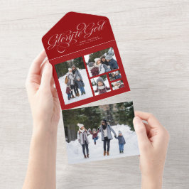 Glory to God Kerstfoto collage Rood religieus All In One Uitnodiging