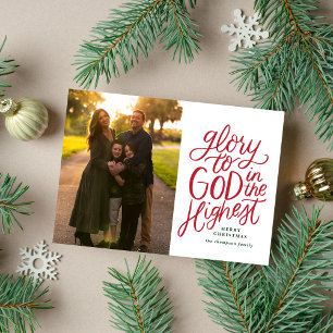 Glory To God Kerstmis Fotokaart Rood en Groen Feestdagenkaart