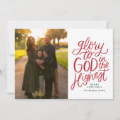 Glory To God Kerstmis Fotokaart Rood en Groen Feestdagenkaart (Voorkant)