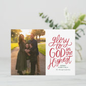 Glory To God Kerstmis Fotokaart Rood en Groen Feestdagenkaart (Staand voorkant)