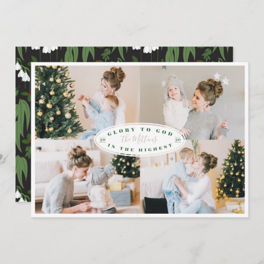 Glory to God Label Religious Multiple Photo Feestdagenkaart (Voorkant / Achterkant)