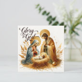 Glory to God Nativity Gold Religious Christmas Feestdagenkaart (Staand voorkant)