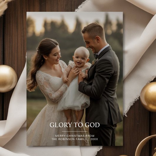 Glory to God schattige familie foto kerstkaart 