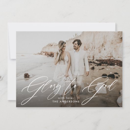 Glory to God Script Overlay Religieuze Foto Feestdagenkaart (Voorkant)