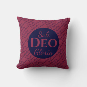 Glory to God SOLI DEO GLORIA Burgundy Navy Kussen