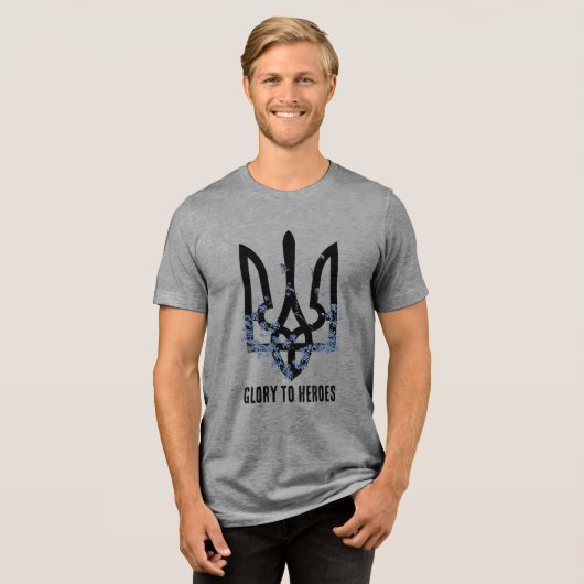 Glory to Heroes. UKRAINE. Trident. Tri-Blend Shirt (Voorkant volledig)