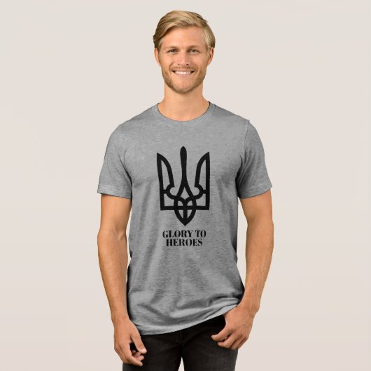 Glory To Heroes & Ukrainian Trident Coat of Arms  Tri-Blend Shirt (Voorkant volledig)
