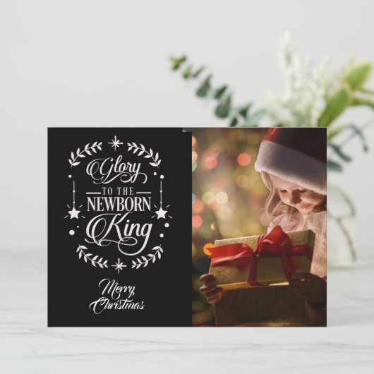 Glory to /Kerstcitaat/2-vormige Kaart/zwart Feestdagenkaart (Staand voorkant)