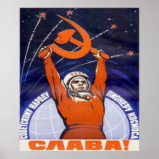 "Glory to soviet people and pioneers of Space" Sov Poster (Voorkant)