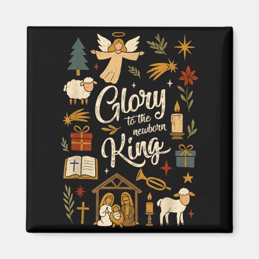 Glory To The Newborn King Christmas Nativity Scene Magneet (Voorkant)