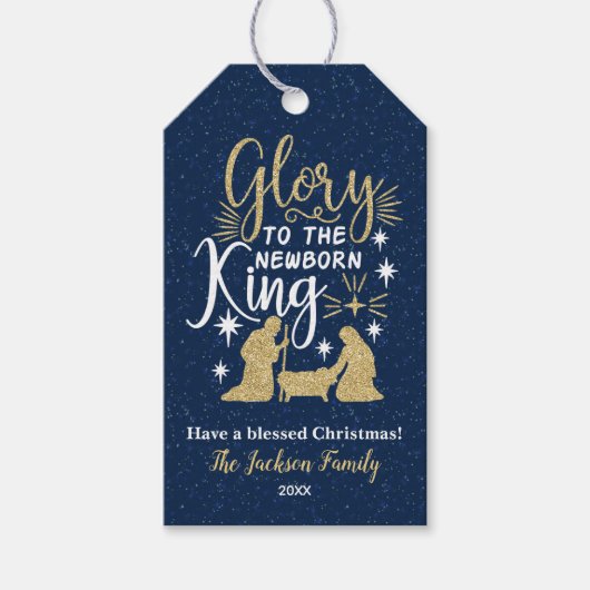 Glory to the Newborn King Glitter Cadeaulabel (Voorkant)