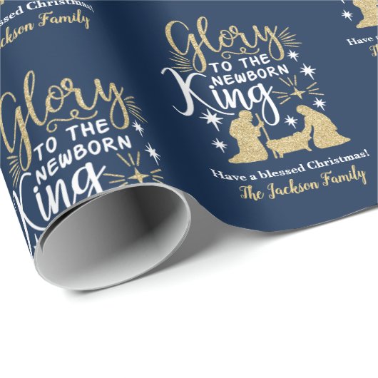 Glory to the Newborn King Glitter Kerstmis Cadeaupapier (Rol Hoek)