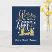 Glory to The Newborn King Glitter Kerstmis Kaart (Gele Bloem)