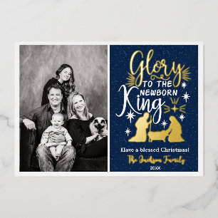 Glory to the Newborn King kerstfoto Folie Feestdagenkaart