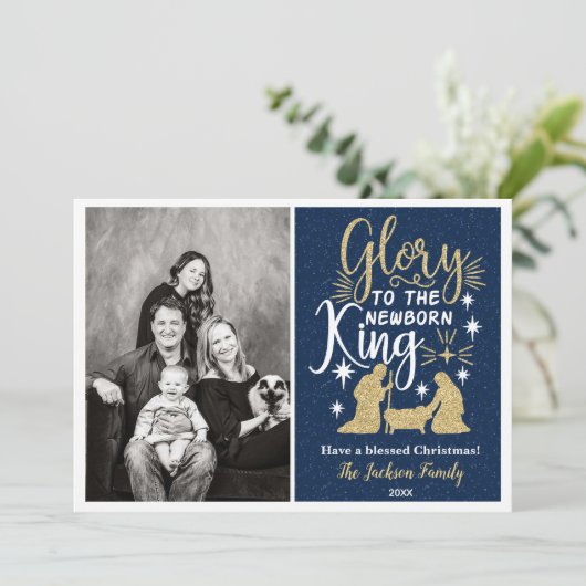 Glory to the Newborn King-kerstfotokaarten Feestdagenkaart (Staand voorkant)