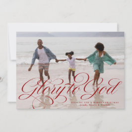 Glory voor God religieus één foto rood kerstfeest Feestdagenkaart