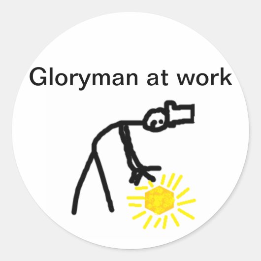 Gloryman op het werk ronde sticker (Voorkant)