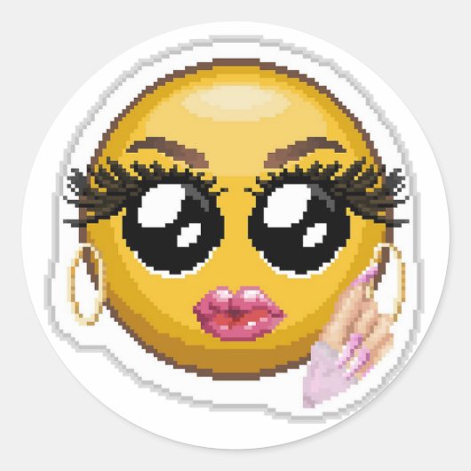 Glossed Up Barb Pixel Art Emoji Ronde Sticker (Voorkant)