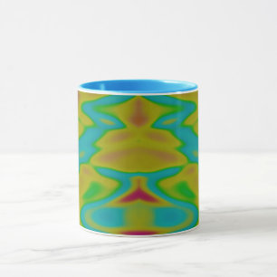 GLOSSY 3D Gemotteld Geel Blauw Fractal ~ Mok