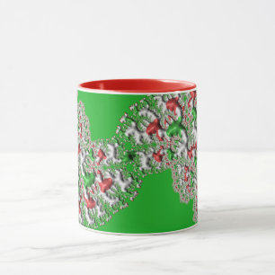 GLOSSY 3D-kerstrood-groen fractal ~ Mok
