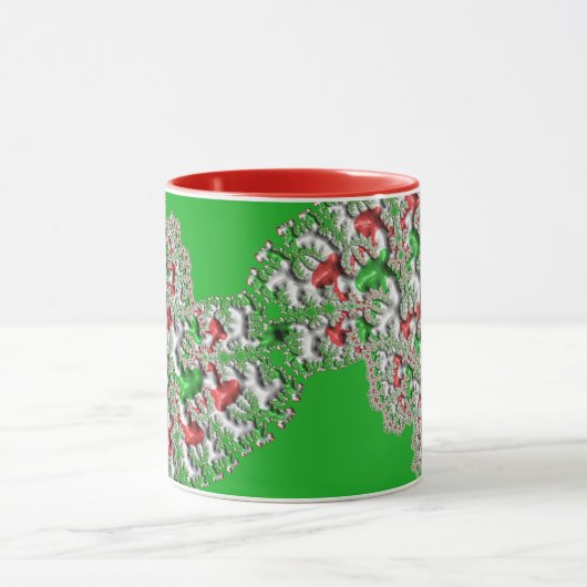GLOSSY 3D-kerstrood-groen fractal ~ Mok (Midden)