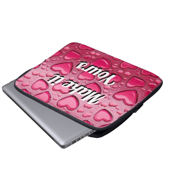Glossy 3D Pink Jelly Hearts Laptop Sleeve (Voorkant onderkant)
