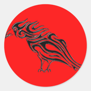 Glossy Black Raven Tattoo Ronde Sticker