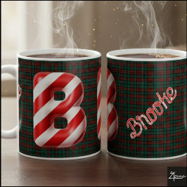Glossy Candy Cane Striped Christmas Letter B Koffiemok
