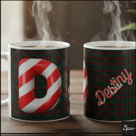 Glossy Candy Cane Striped Christmas Letter D Koffiemok