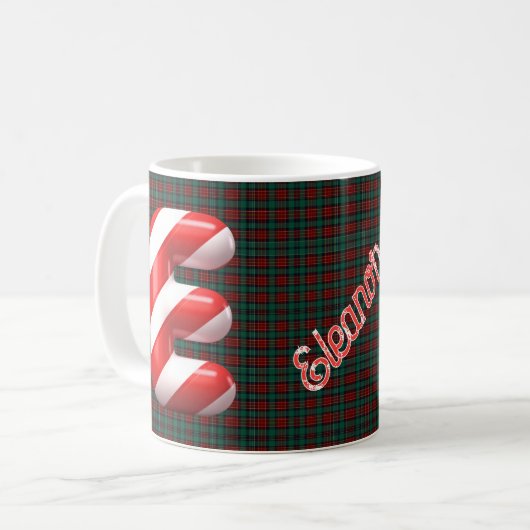 Glossy Candy Cane Striped Christmas Letter E Koffiemok (Voorkant links)