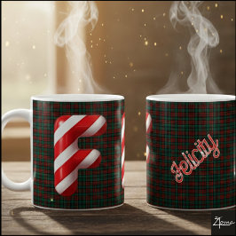 Glossy Candy Cane Striped Christmas Letter F Koffiemok