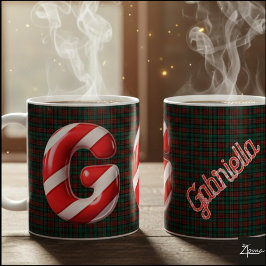 Glossy Candy Cane Striped Christmas Letter G Koffiemok