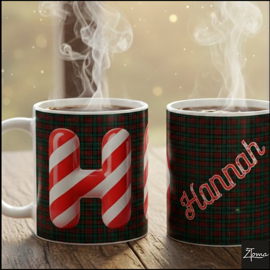 Glossy Candy Cane Striped Christmas Letter H Koffiemok