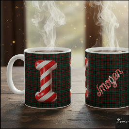 Glossy Candy Cane Striped Christmas Letter I Koffiemok
